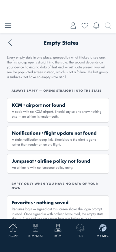 Empty State Scenarios launcher on the readiness board