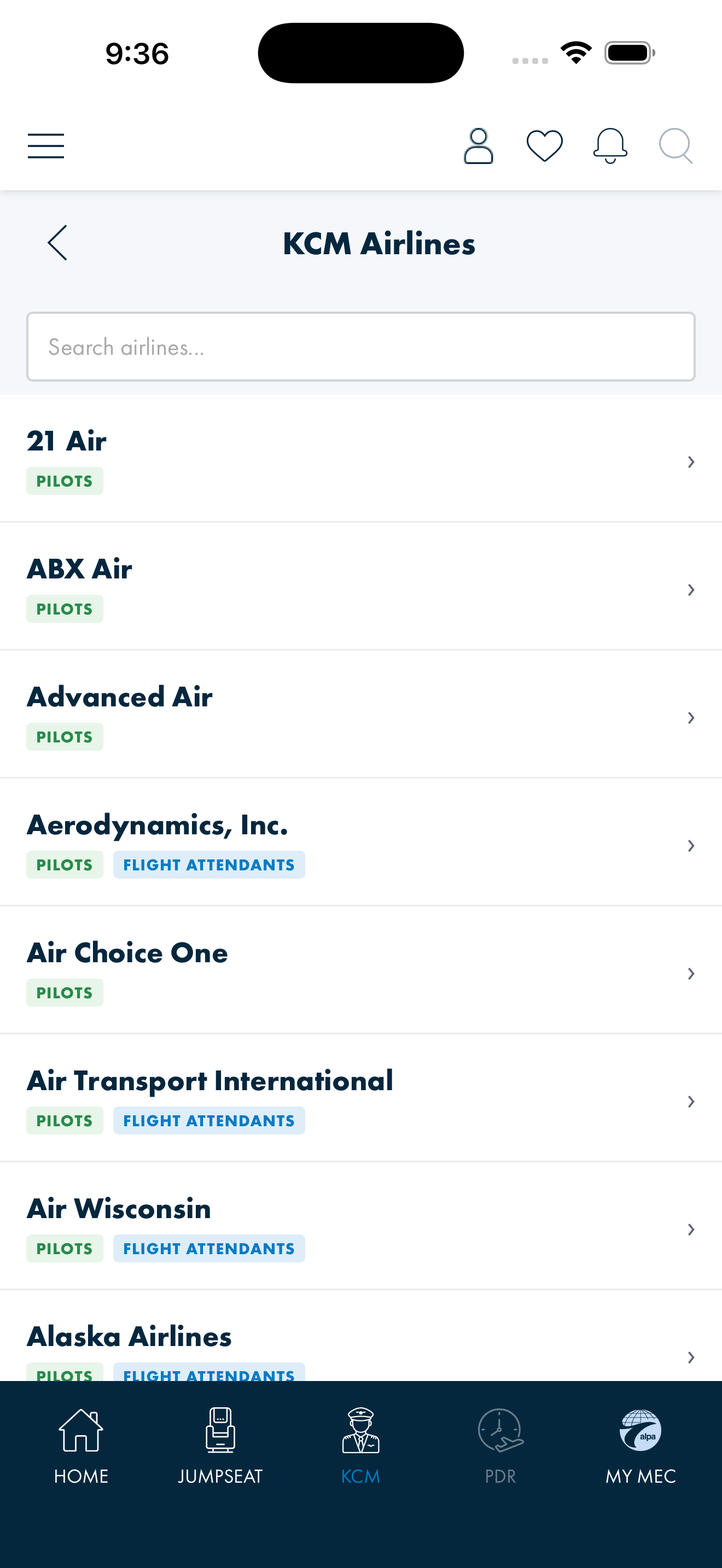 Blazor KCM Airlines screen showing eligibility pills