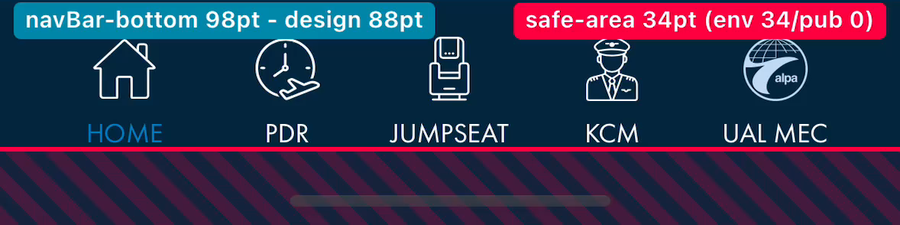 iOS tab bar rendering at 98pt under the recommendation