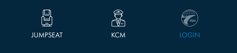 Signed-out tab bar with JUMPSEAT, KCM and LOGIN stretched across the full bar width