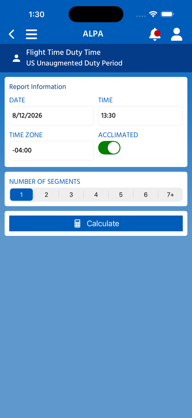 Native XAML US Unaugmented Duty Period add form