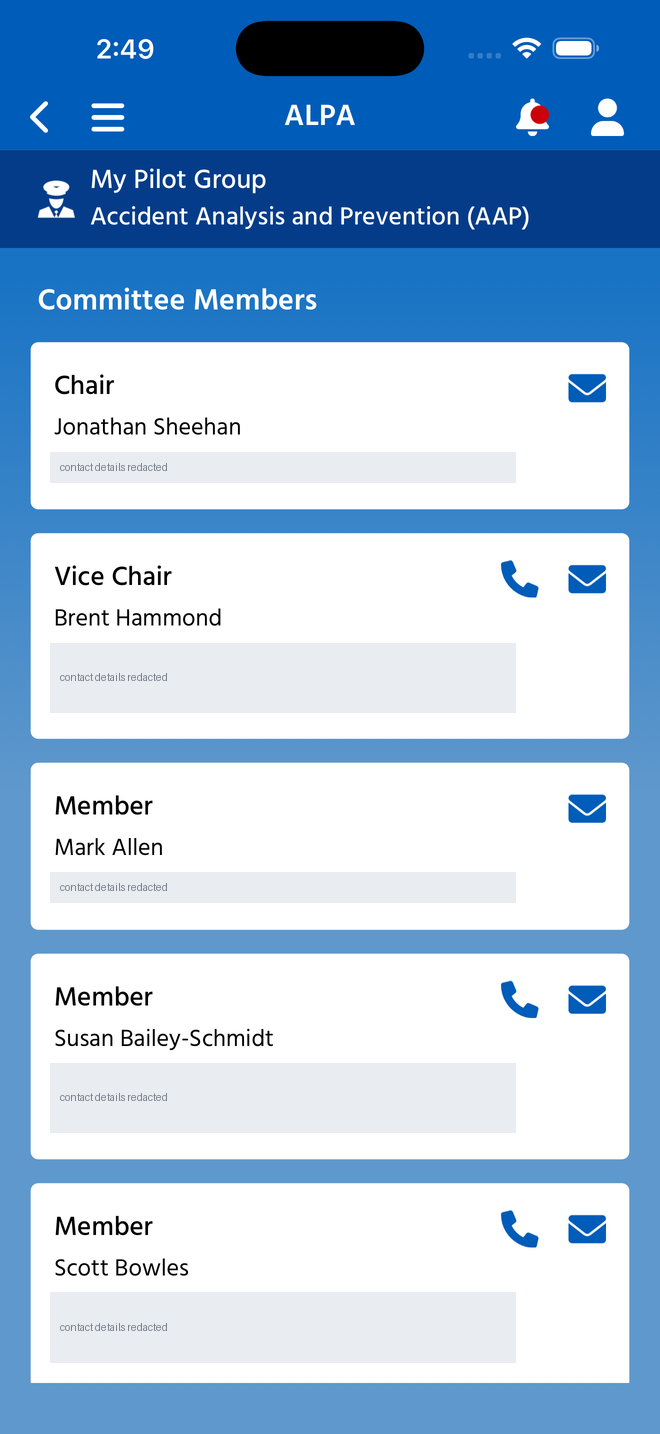 Native MEC committee details page, contact details redacted