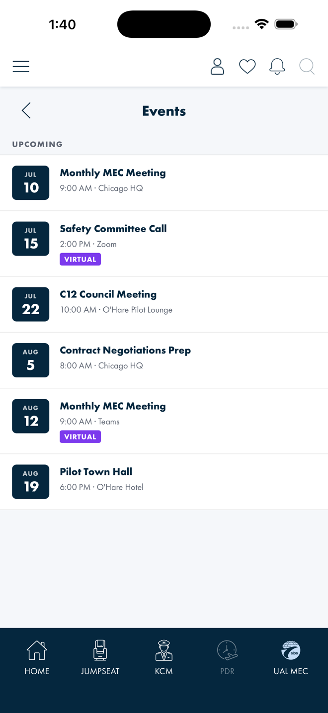 Blazor /mec/events page — hardcoded scaffold event list
