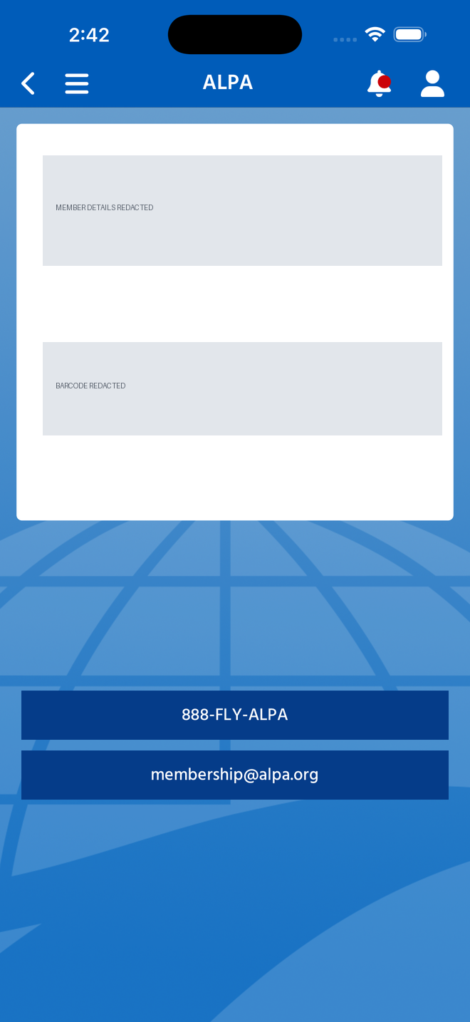 Native Membership Card page, member details redacted