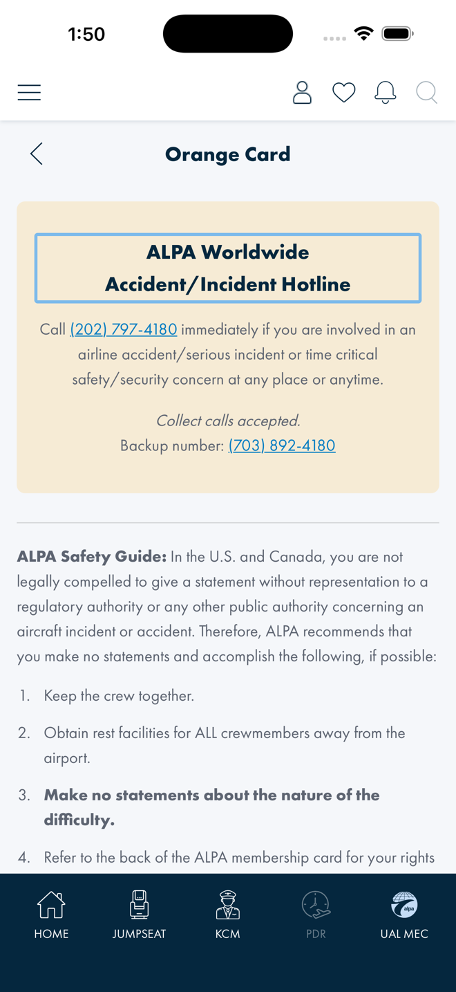 Blazor Orange Card page — stacked hotline card and safety guide sections
