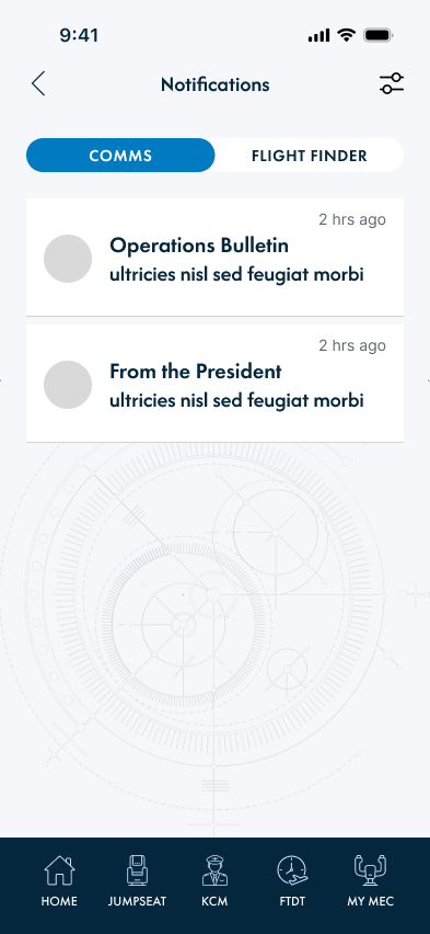 Notifications — Comms tab