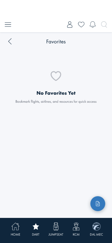 Favorites page with the round Document Cache FAB in the lower right corner
