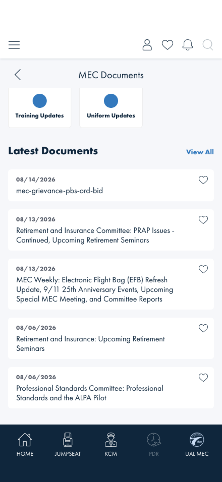Before: the Latest Documents rows with all heart icons outlined