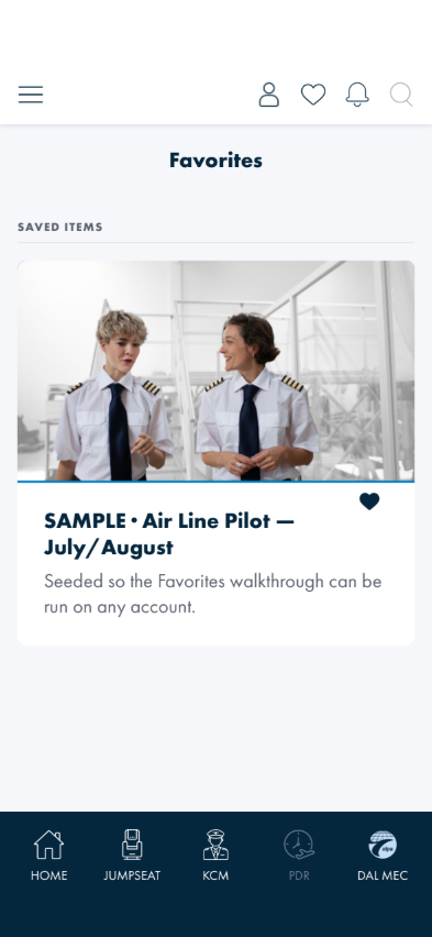 Favorites after logging out and back in — the saved article is still there