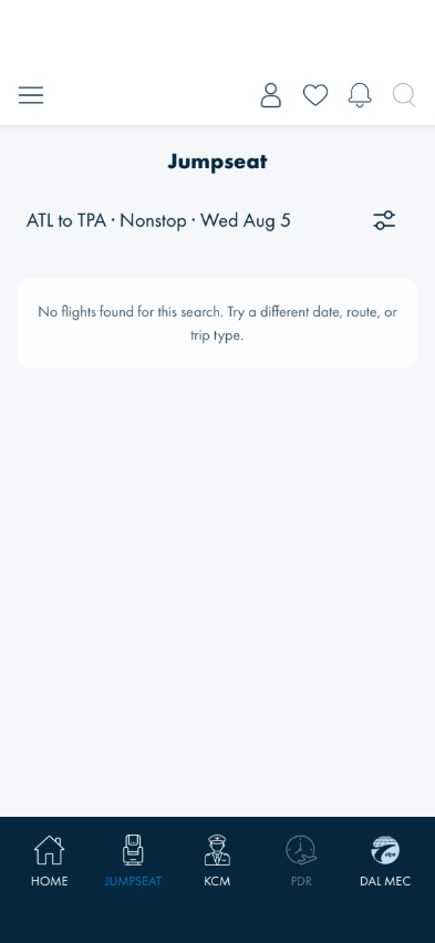 Multileg search showing the no-flights message