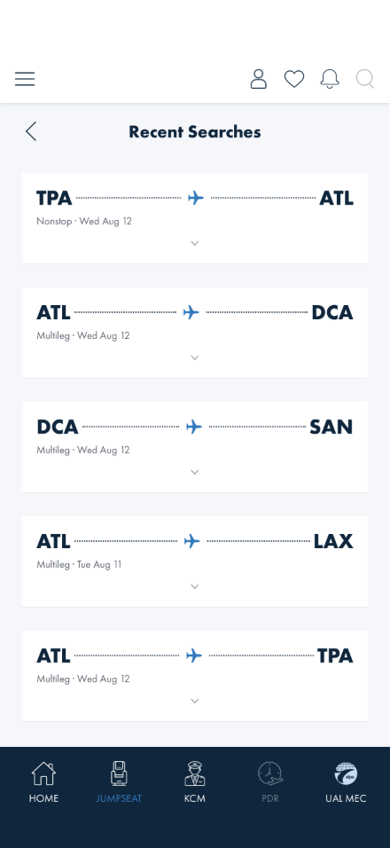 Recent searches, resting state — just the route and trip summary, no visible action icons
