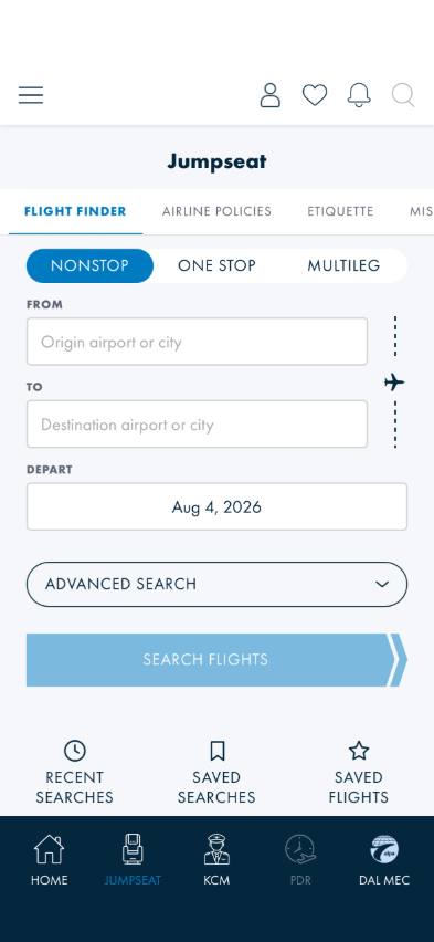 SEARCH FLIGHTS dimmed and disabled