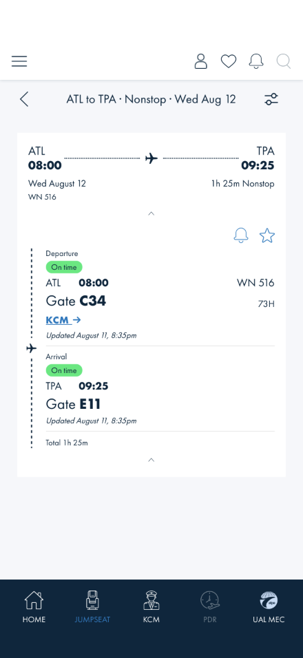 Flight card expanded inline