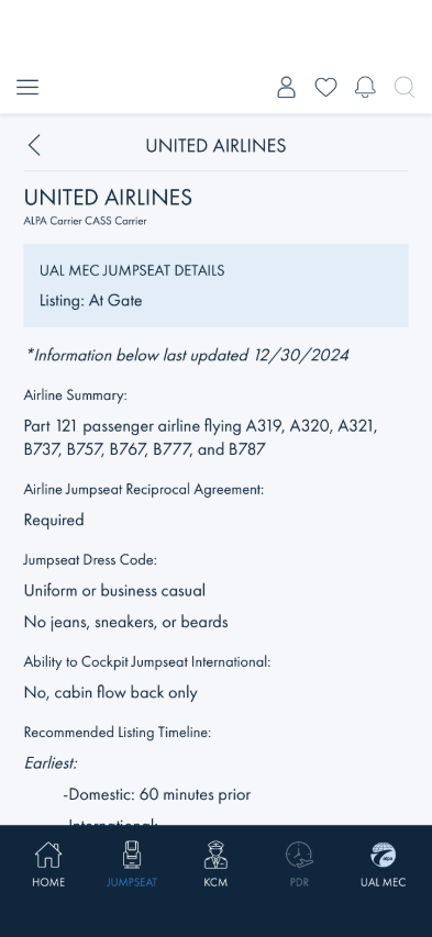Airline jumpseat policy detail