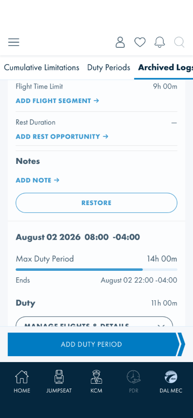RESTORE action in the Archived Logs manage panel