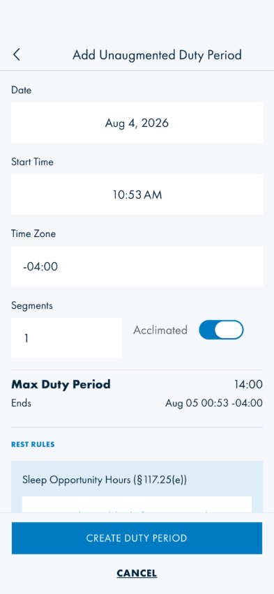 Add duty period form
