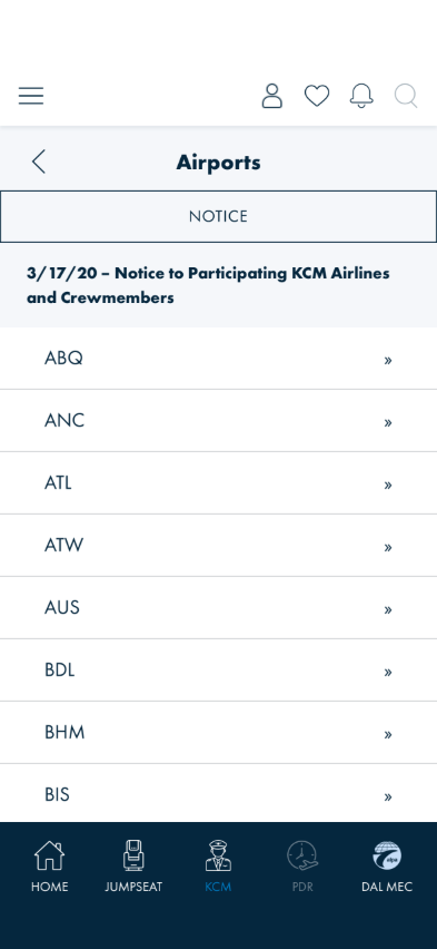 NOTICE expanded showing the advisory headline above the airport list