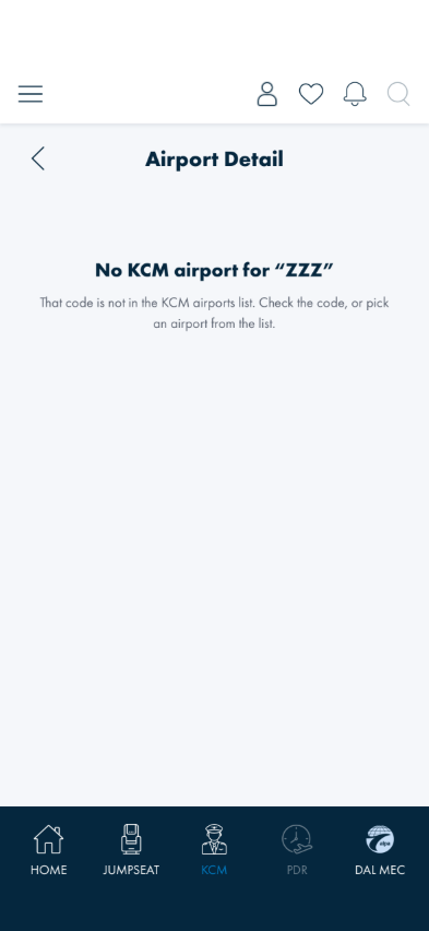 No KCM airport for ZZZZ, with nothing else on the page