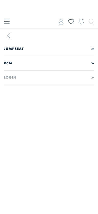 Signed-out drawer with Jumpseat, KCM and a dimmed Login entry