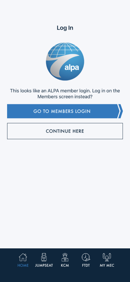 Non-member log-in screen