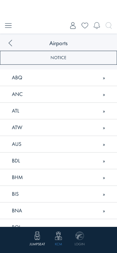 Signed-out KCM Airports list