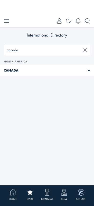 Searching 'canada' narrows the list to just Canada