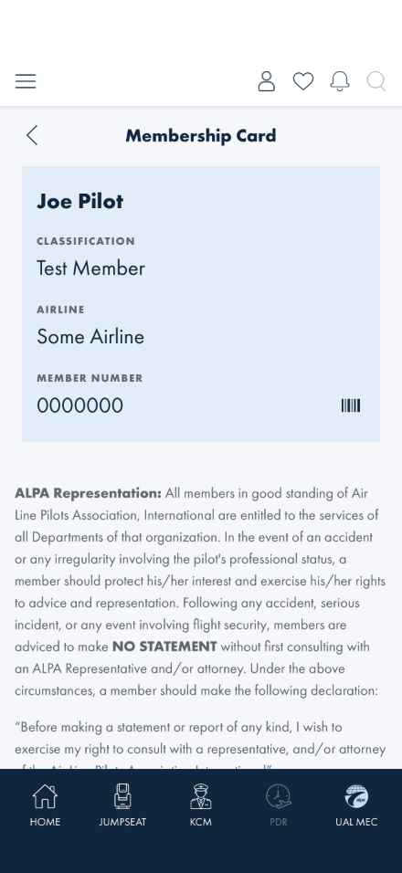 Membership Card showing name, classification, airline and member number
