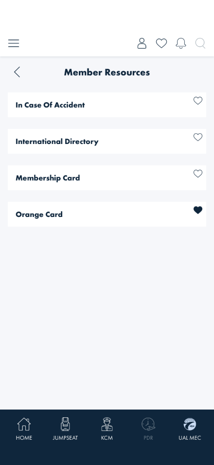 Orange Card's heart fills in solid navy after tapping