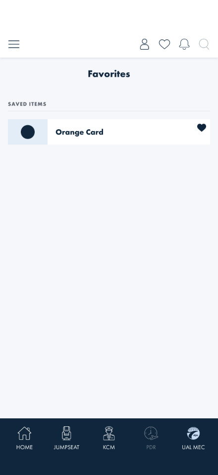 Favorites screen showing Orange Card as a saved item