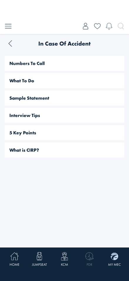 In Case of Accident topic list: Numbers To Call, What To Do, Sample Statement, Interview Tips, 5 Key Points, What is CIRP?