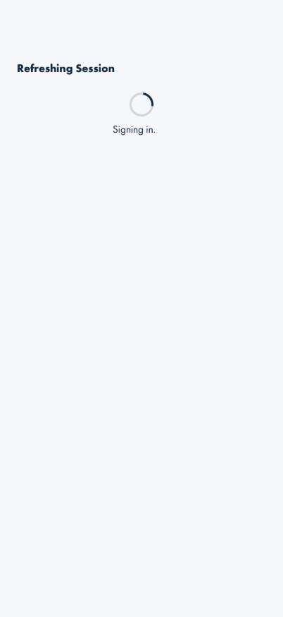 Refreshing Session modal showing Signing in, no close button yet