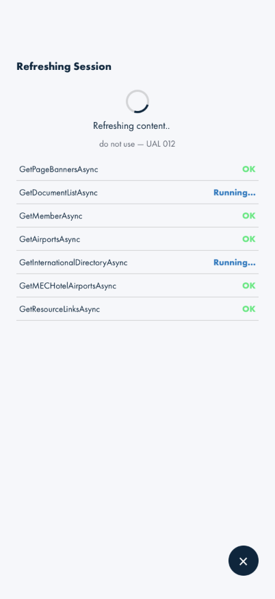 Refreshing Session modal showing the identity context and a live per-endpoint status list