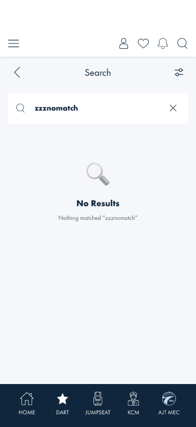 No Results empty state after searching a nonsense term