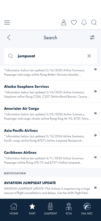 JUMPSEAT POLICY's multi-item section (caret, expanded) just above NOTIFICATION's plain single-item header with no caret