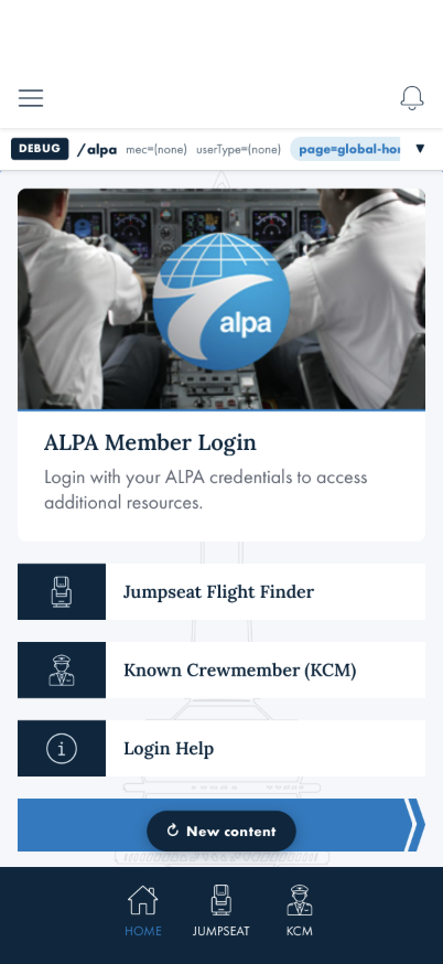 Signed-out /alpa with the New content refresh pill visible