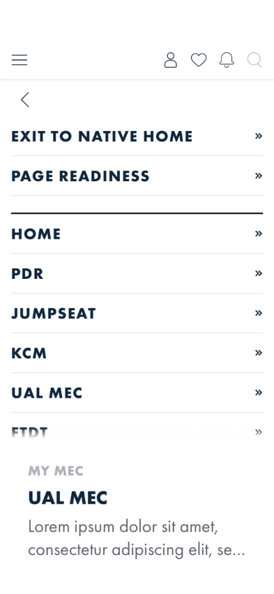 The drawer at the largest text size: seven menu rows, then the MY MEC card without its photo pinned at the bottom