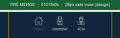Pre-merge bottom nav with 28px side inset guideline