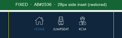 Bottom nav after the fix, 28px side inset restored