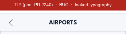 Post-merge title bar before the fix, leaked League Spartan bold blue uppercase typography
