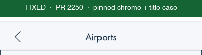 Title bar after PR 2250, pinned navy Futura PT title-case chrome style restored